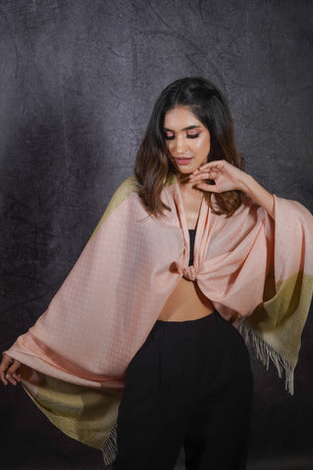 Silk Wool Jacquard Shawl With Elegant Palla