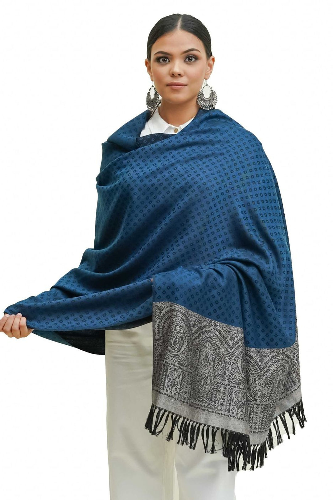 Silk Wool Jacquard Shawl With Elegant Palla