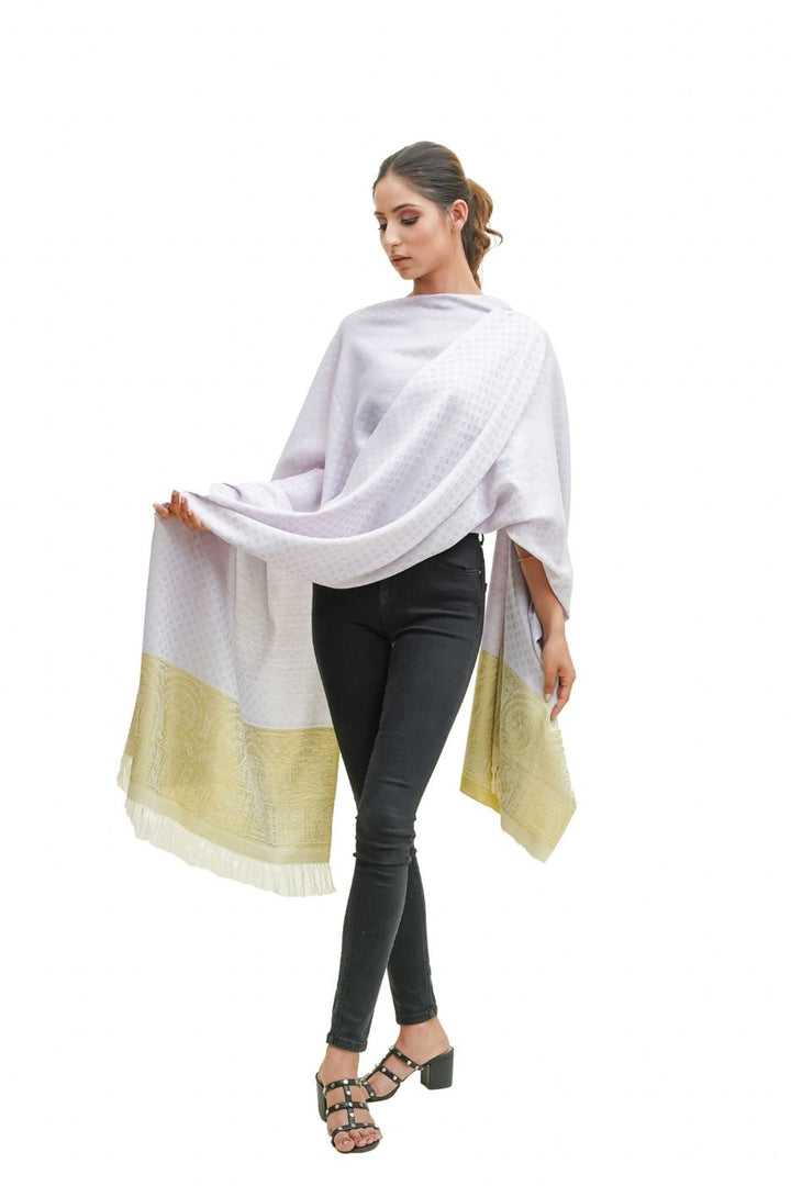 Silk Wool Jacquard Shawl With Elegant Palla