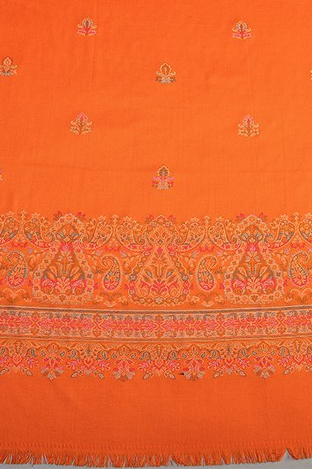 Orange Woven Jacquard Shawl In Merino Wool