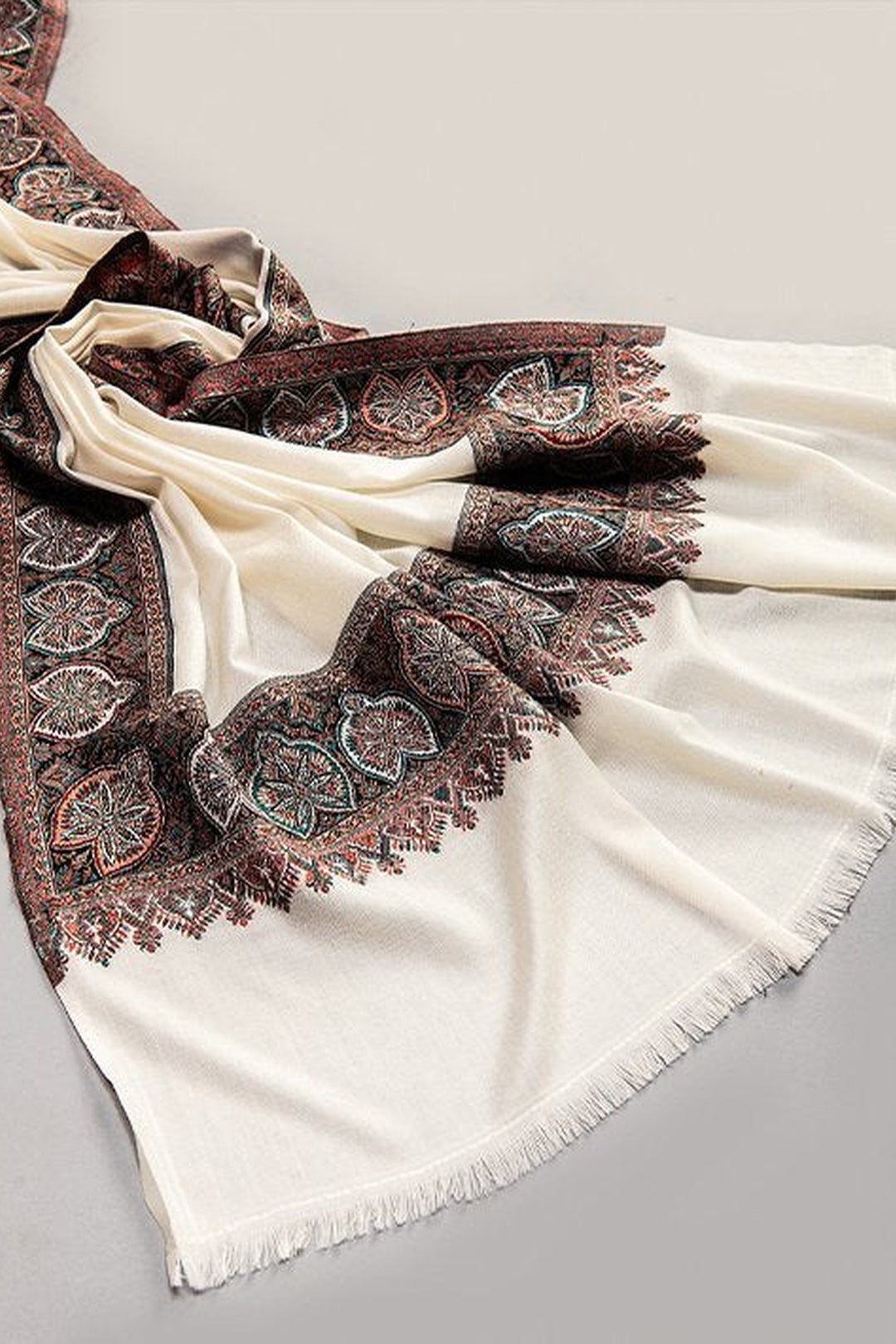 White Melange Kani Jacquard Women's Shawl