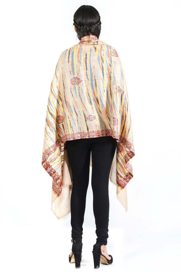 Merino Wool Women's Stole In Melange - Ikat Style
