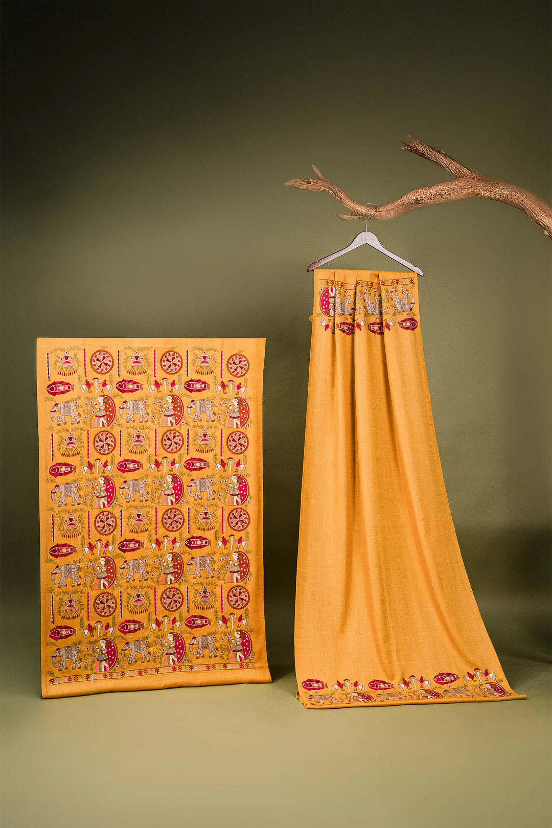 Mithila Embroidery Unstitched Suit With Pallu Border Dupatta