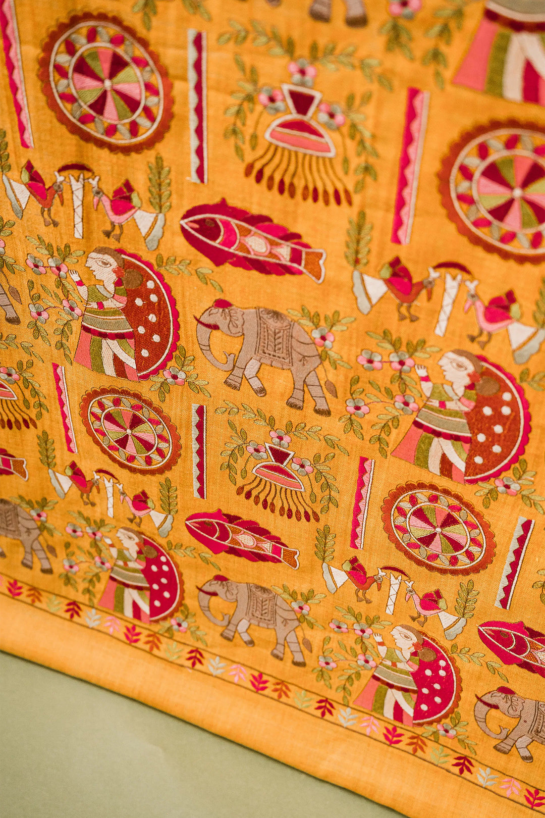 Mithila Embroidery Unstitched Suit With Pallu Border Dupatta