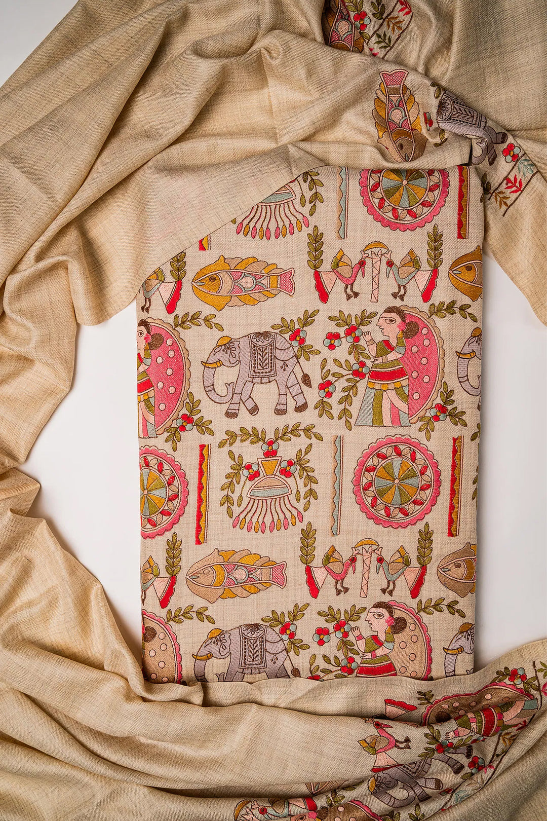 Mithila Embroidery Unstitched Suit With Pallu Border Dupatta