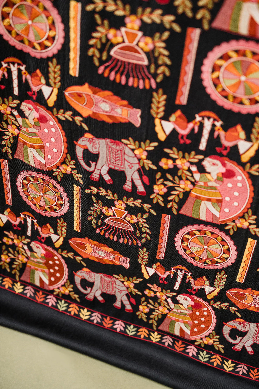 Mithila Embroidery Unstitched Suit With Pallu Border Dupatta