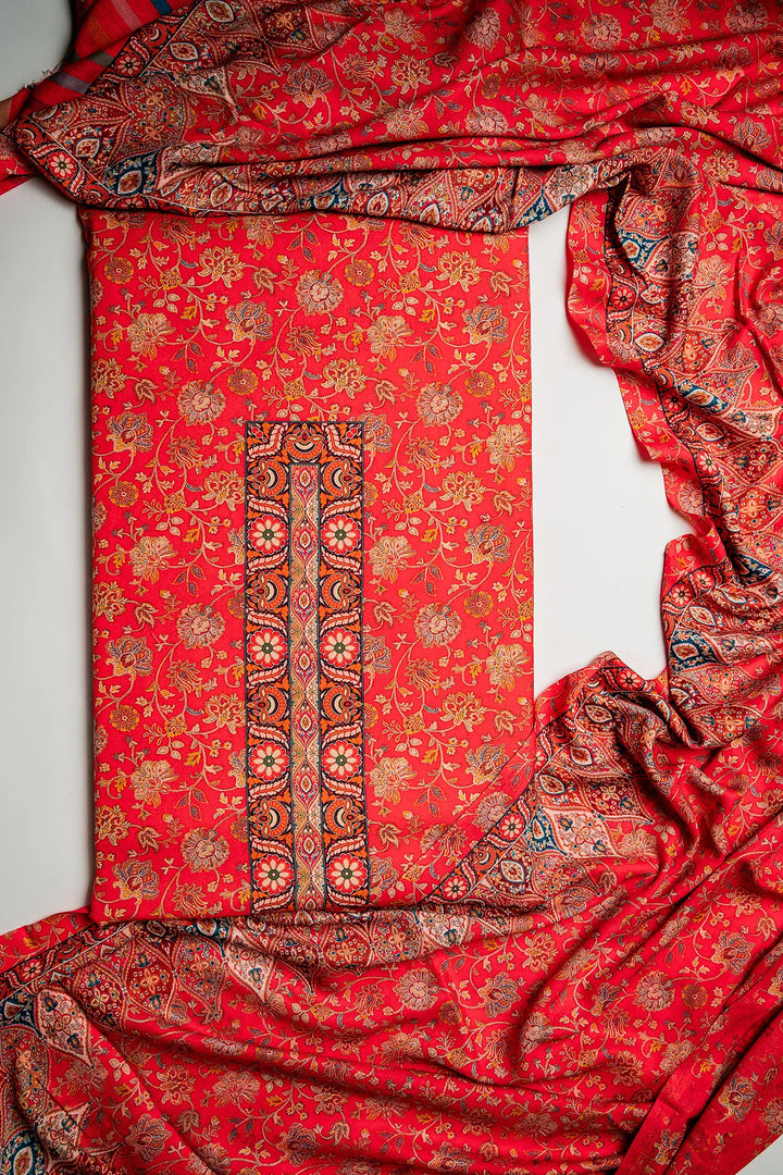 Floral Panel Style Unstitched Suit With Reversible Dupatta