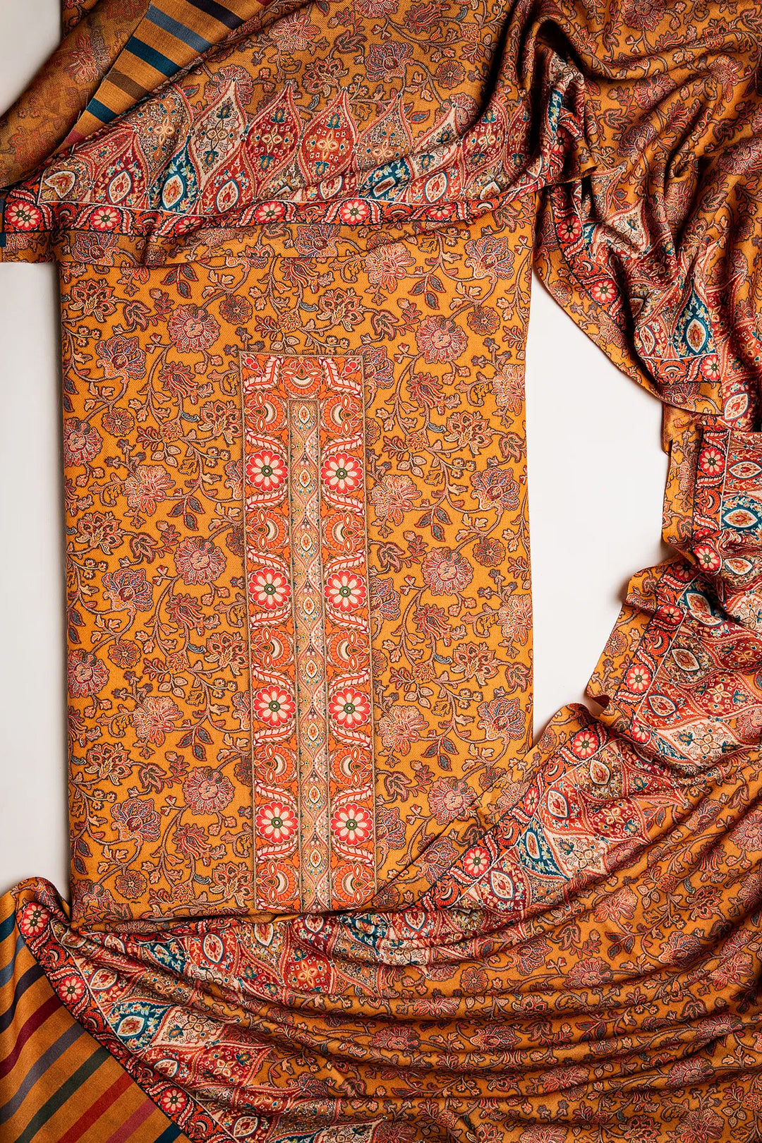 Floral Panel Style Unstitched Suit With Reversible Dupatta