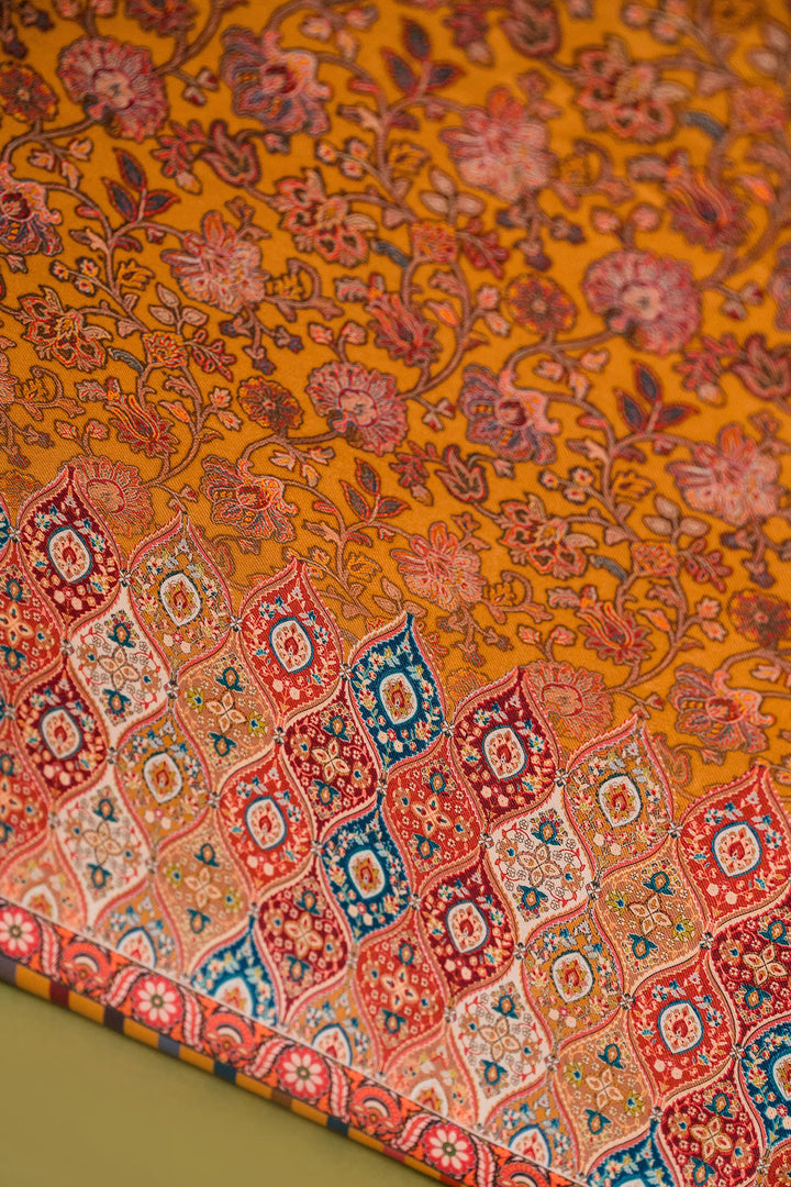 Floral Panel Style Unstitched Suit With Reversible Dupatta