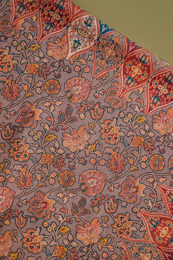 Floral Panel Style Unstitched Suit With Reversible Dupatta