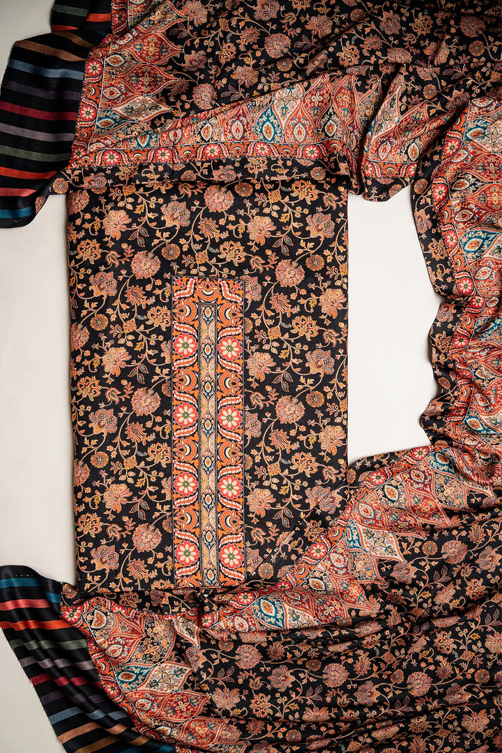 Floral Panel Style Unstitched Suit With Reversible Dupatta