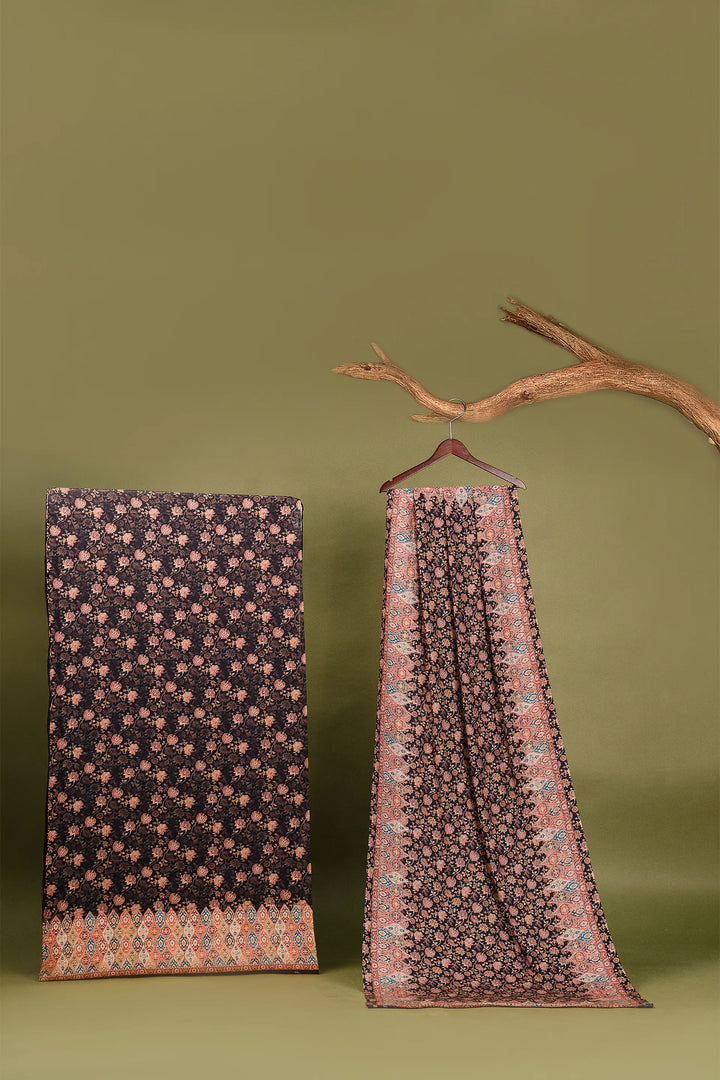 Floral Panel Style Unstitched Suit With Reversible Dupatta