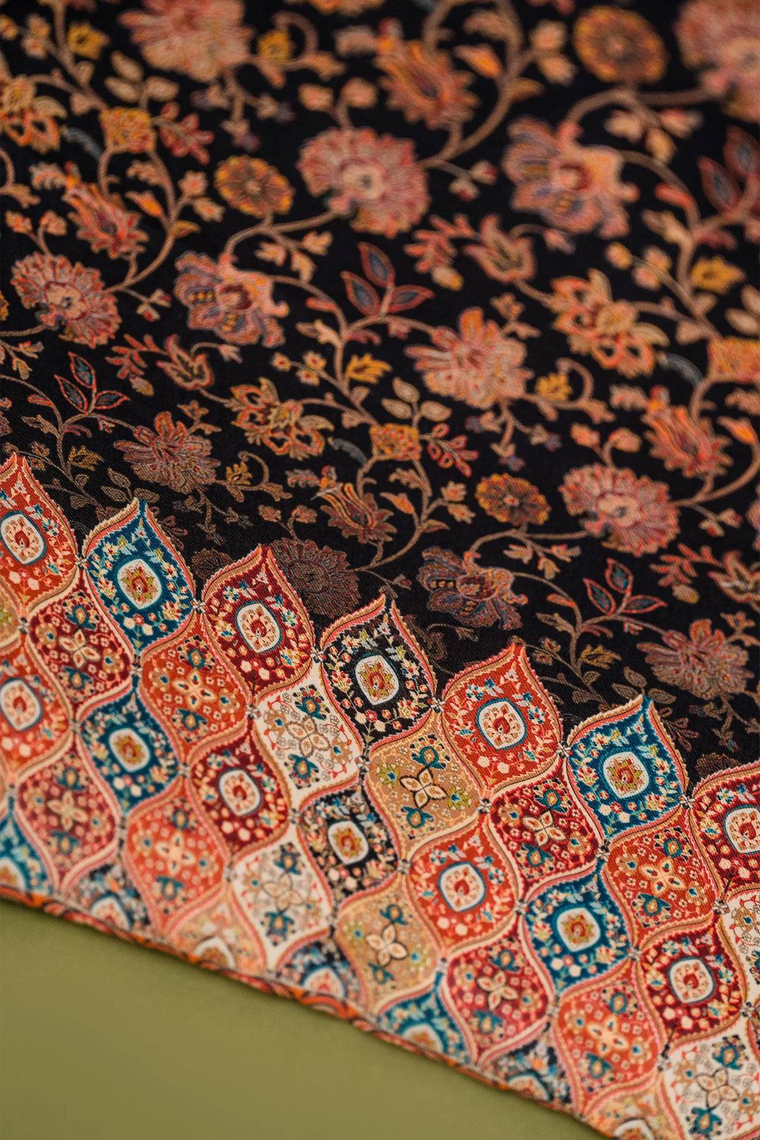 Floral Panel Style Unstitched Suit With Reversible Dupatta