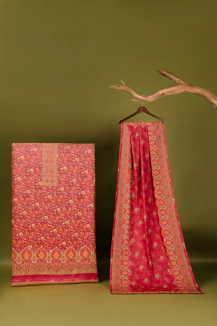 Traditional Pallu Unstitched Suit With Reversible Dupatta