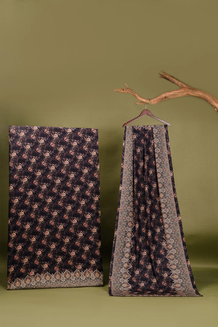 Traditional Pallu Unstitched Suit With Reversible Dupatta