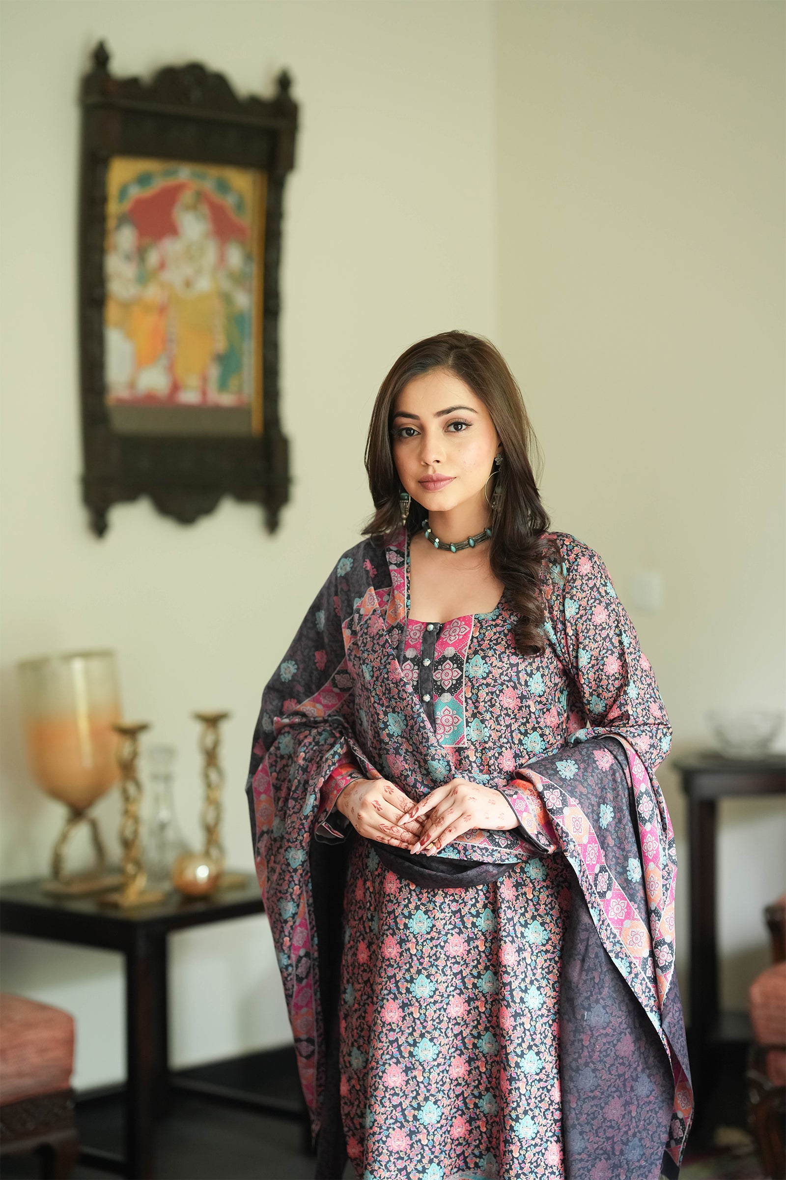 All Over Buti Style Unstitched Suit With Reversible Dupatta