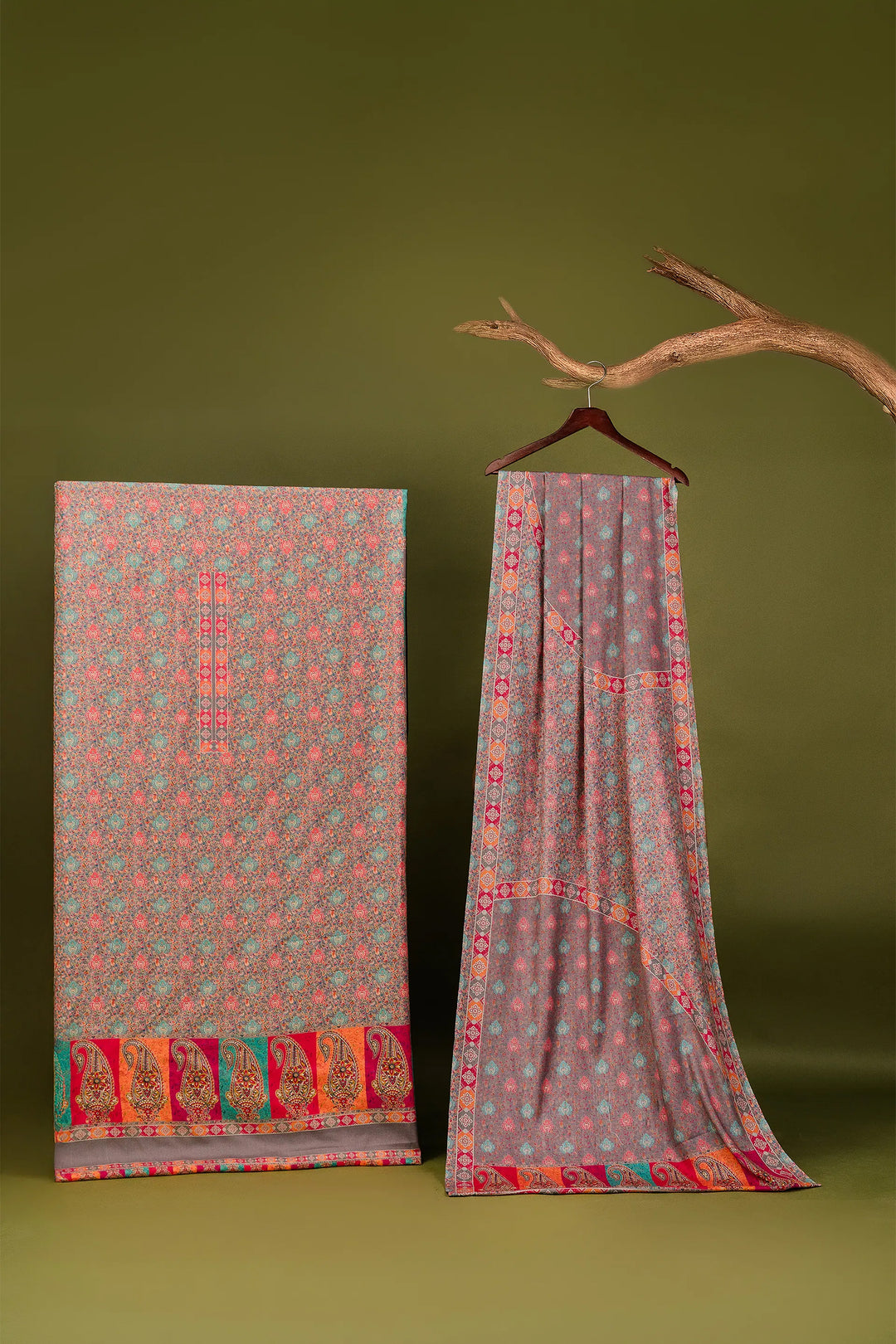 All Over Butti Style Unstitched Suit With Reversible Dupatta