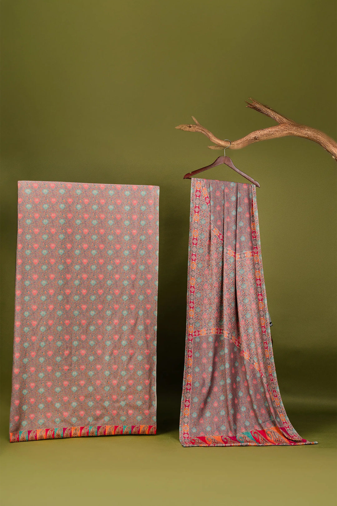 All Over Butti Style Unstitched Suit With Reversible Dupatta
