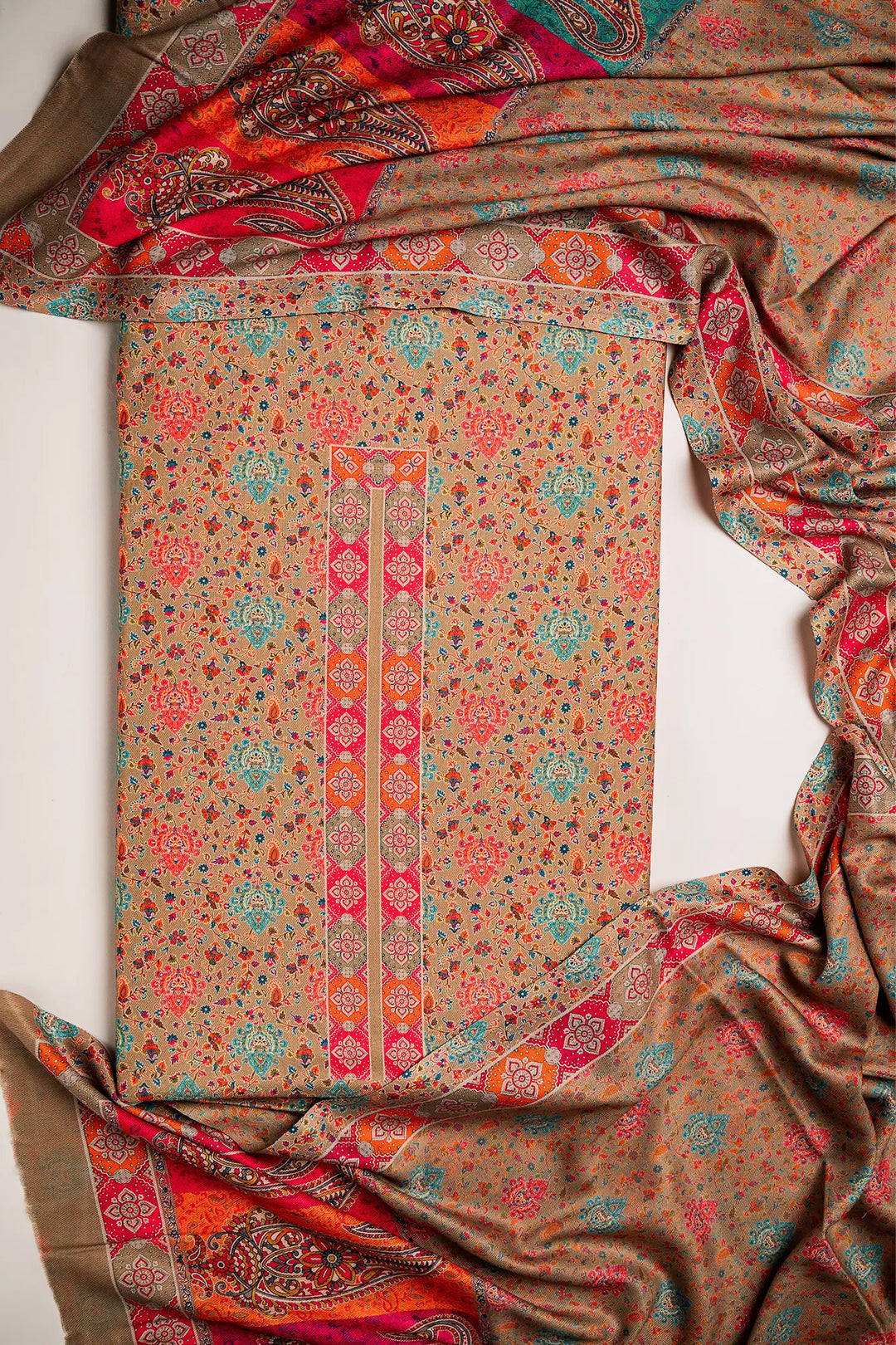 All Over Butti Style Unstitched Suit With Reversible Dupatta